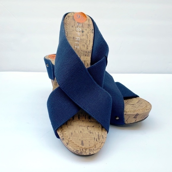 Esprit Crisscross Navy Blue Espadrille Wedge - Picture 1 of 11